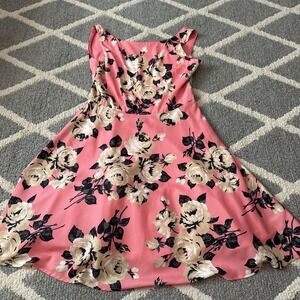 Betsey Johnson Pink Floral Dress WIth Back Cutout & Tulle‎ Size 8